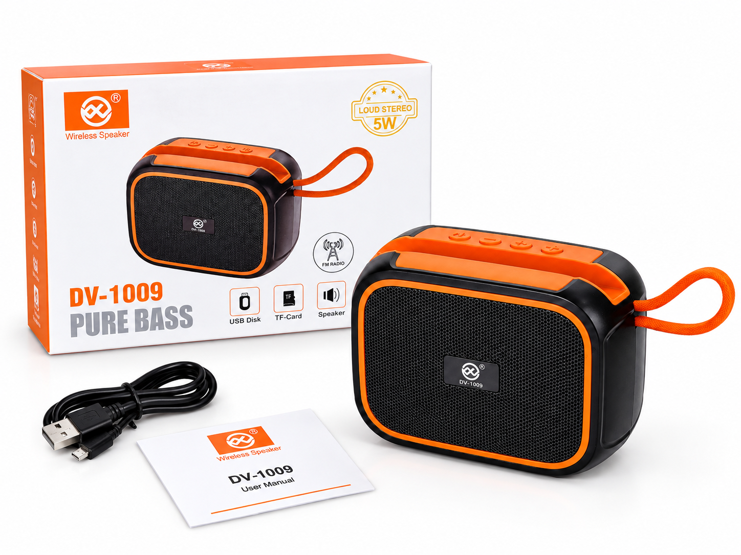 DV-1009 Wireless Bluetooth Speaker 5W with Pure Bass, FM Radio, USB & TF Card Support